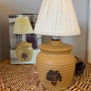 80’s Vintage Butter Yellow Hand-Painted Ceramic Mini Lamp With Pleated Shade